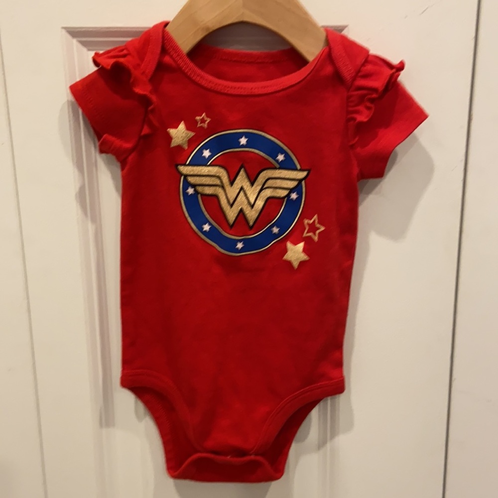3/$15 Wonder Woman Red Short Sleeved Onesie/Diaper Shirt